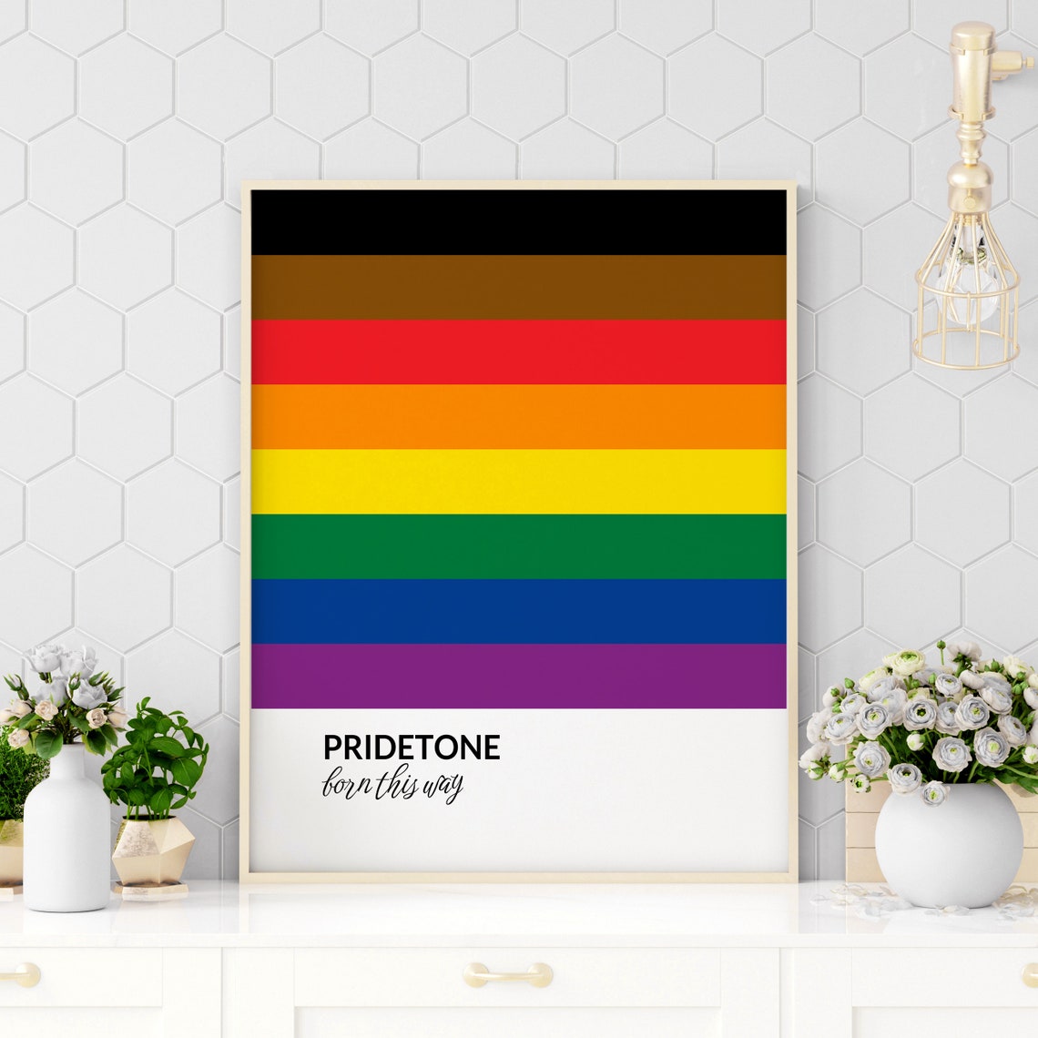 PRIDETONE Born This Way Inclusive Rainbow Pride Flag Art Poster