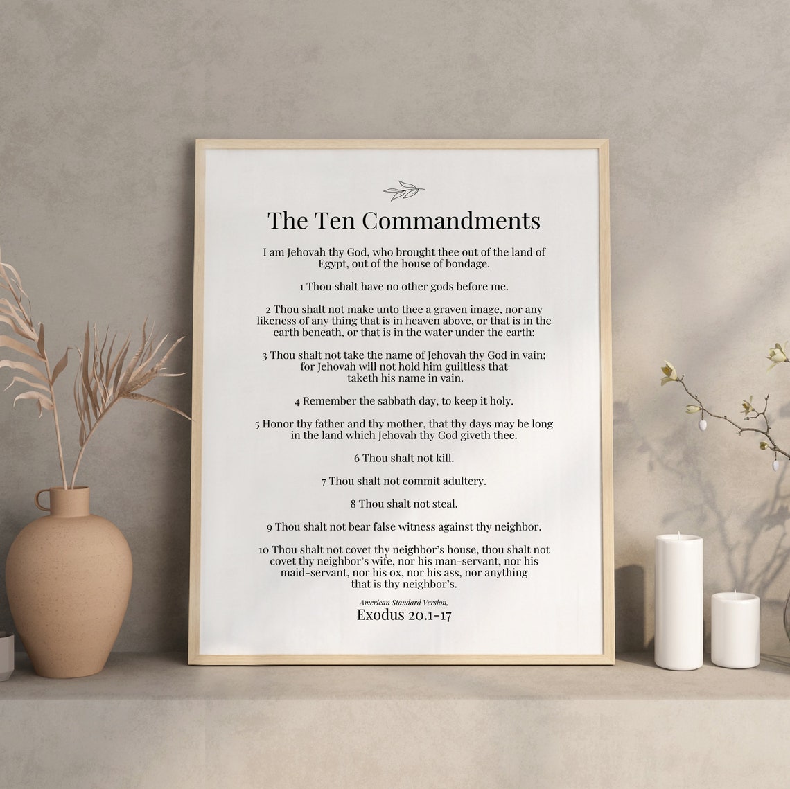 The Ten Commandments Full Text Exodus 20.1-17 Poster Scripture