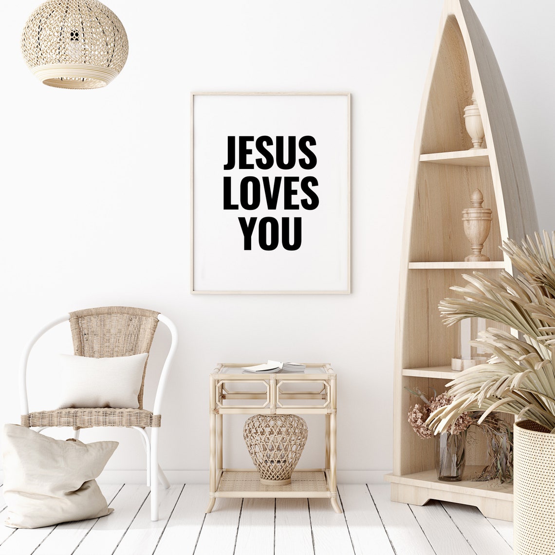 Jesus Loves You Meaningful Faith Quote Bold Black White Poster - Image 2