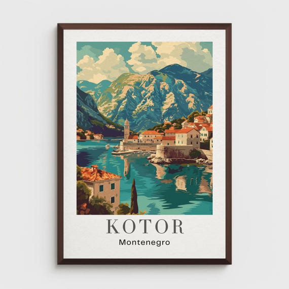 Kotor Montenegro Travel Poster Retro Adriatic Coast Art Print