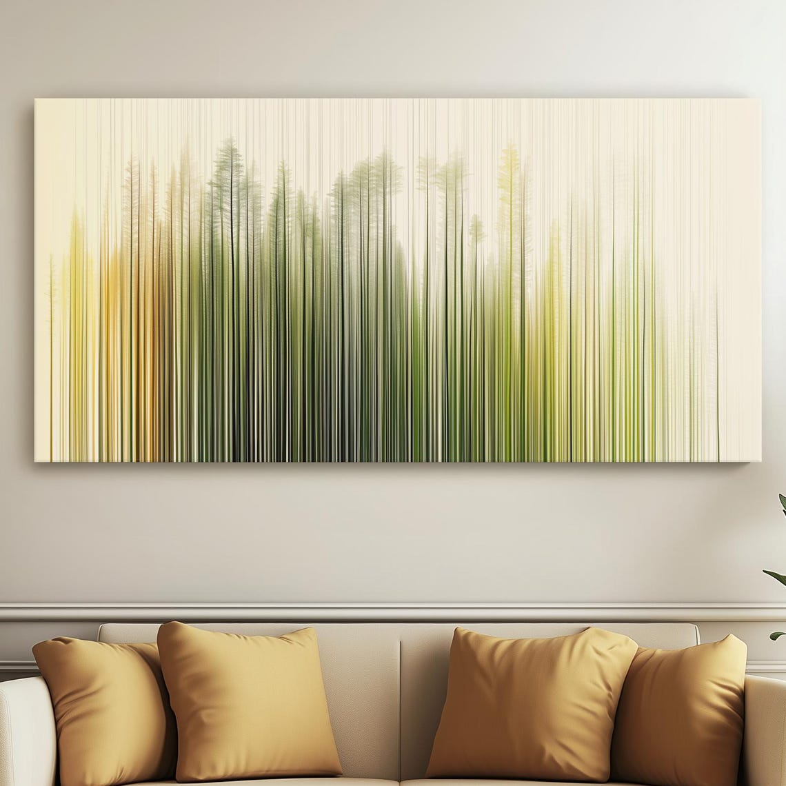 Minimalist Green And Brown Vertical Line Forest Abstract Art Poster