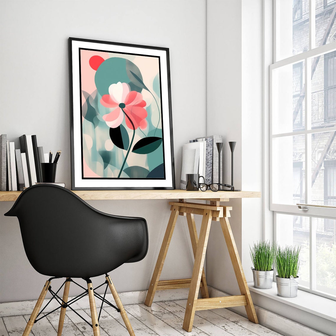 Bold Modern Pink Pop Art Flower Abstract Botanical Bloom Poster - Image 3