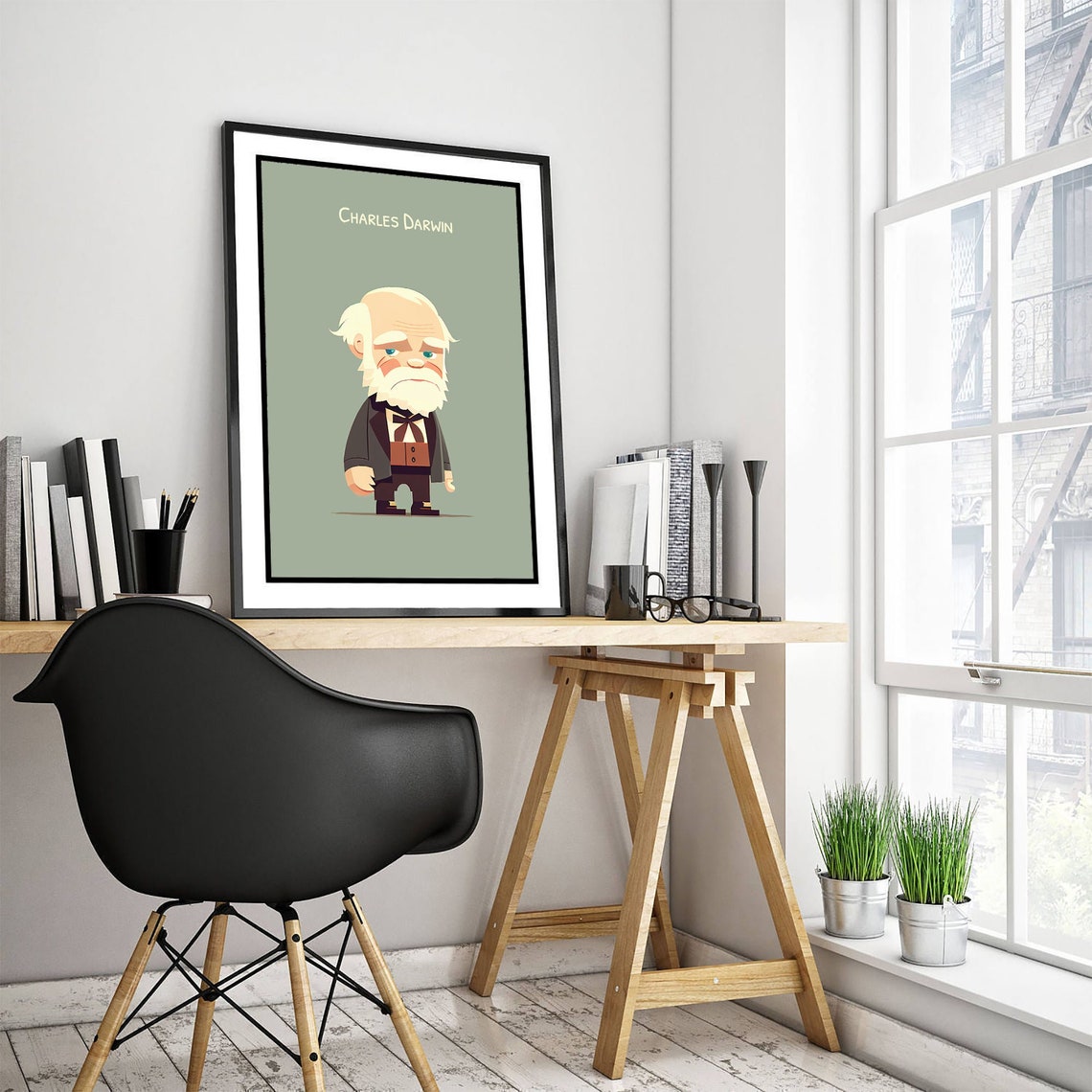 Charles Darwin Cute Cartoon Portrait Chibi History Science Poster - Image 2
