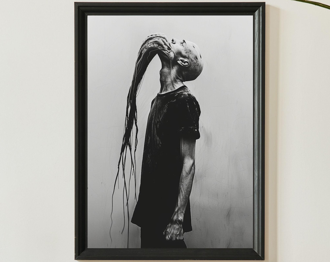 Screaming Man Black And White Surreal Streaming Head Art Poster