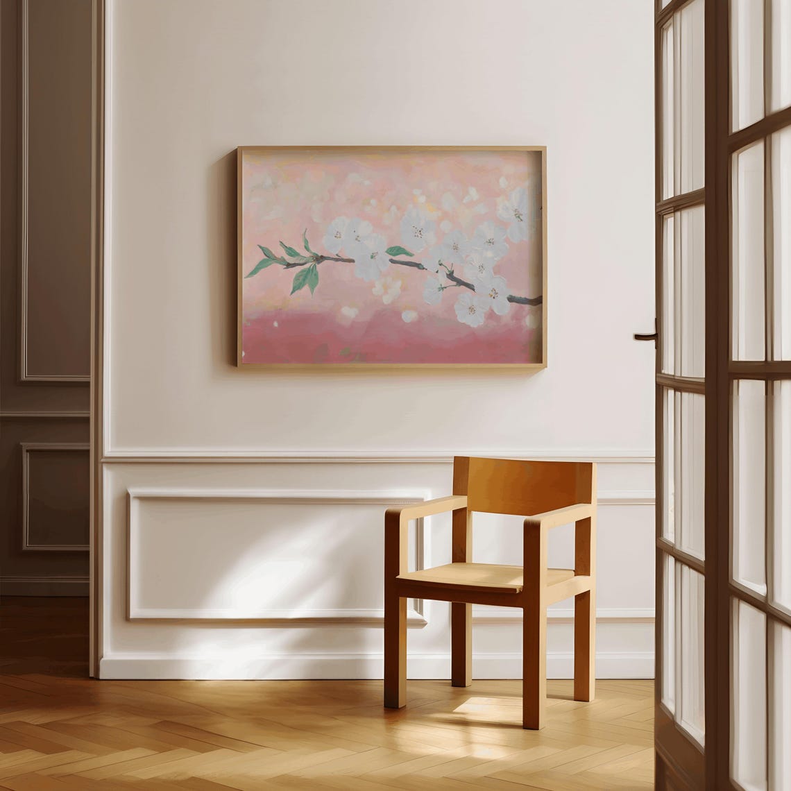 Cherry Blossom Branch Painting White Blossoms Pink Spring Poster - Image 3