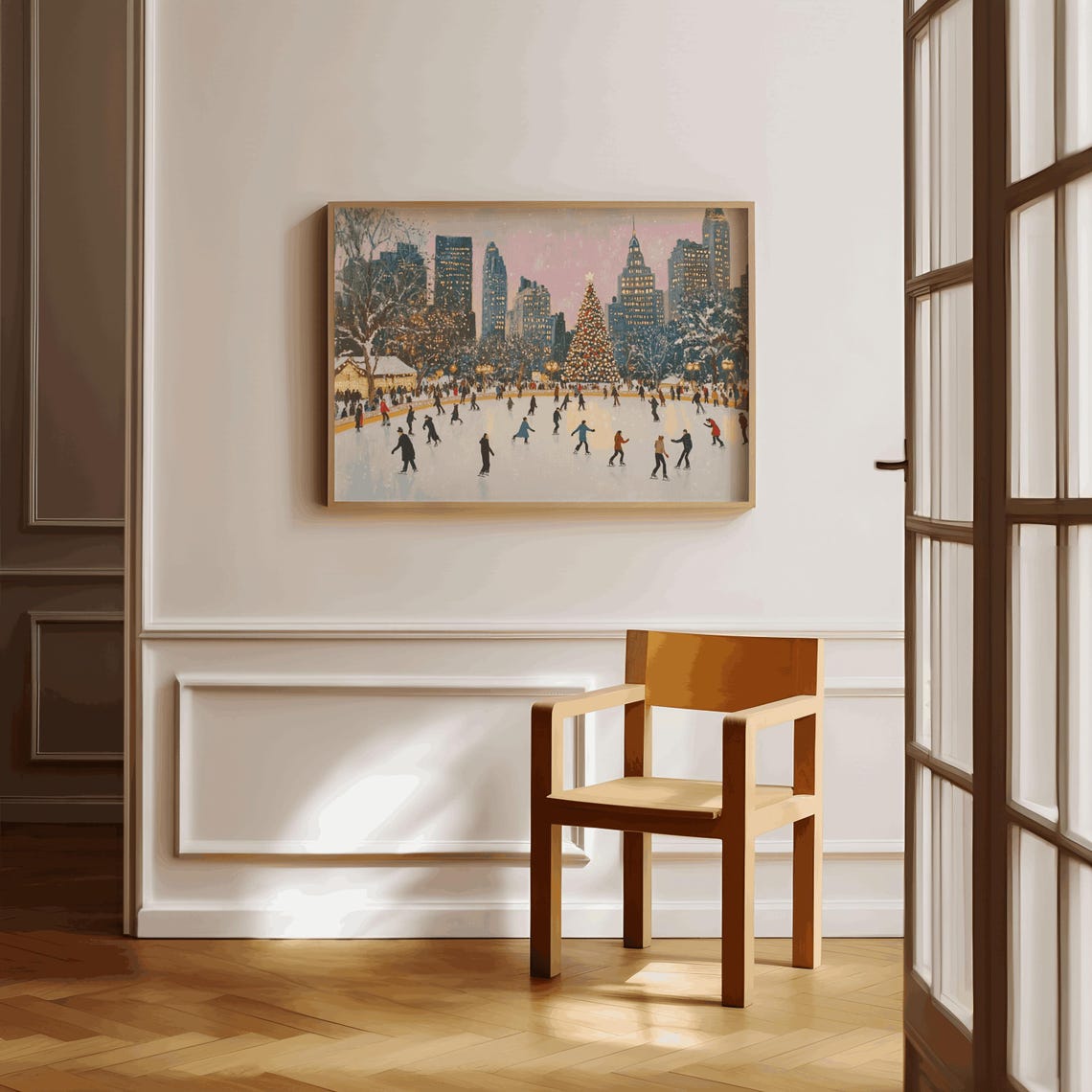 Christmas in New York Ice Skating Rink Skyline Evening Poster - Image 3