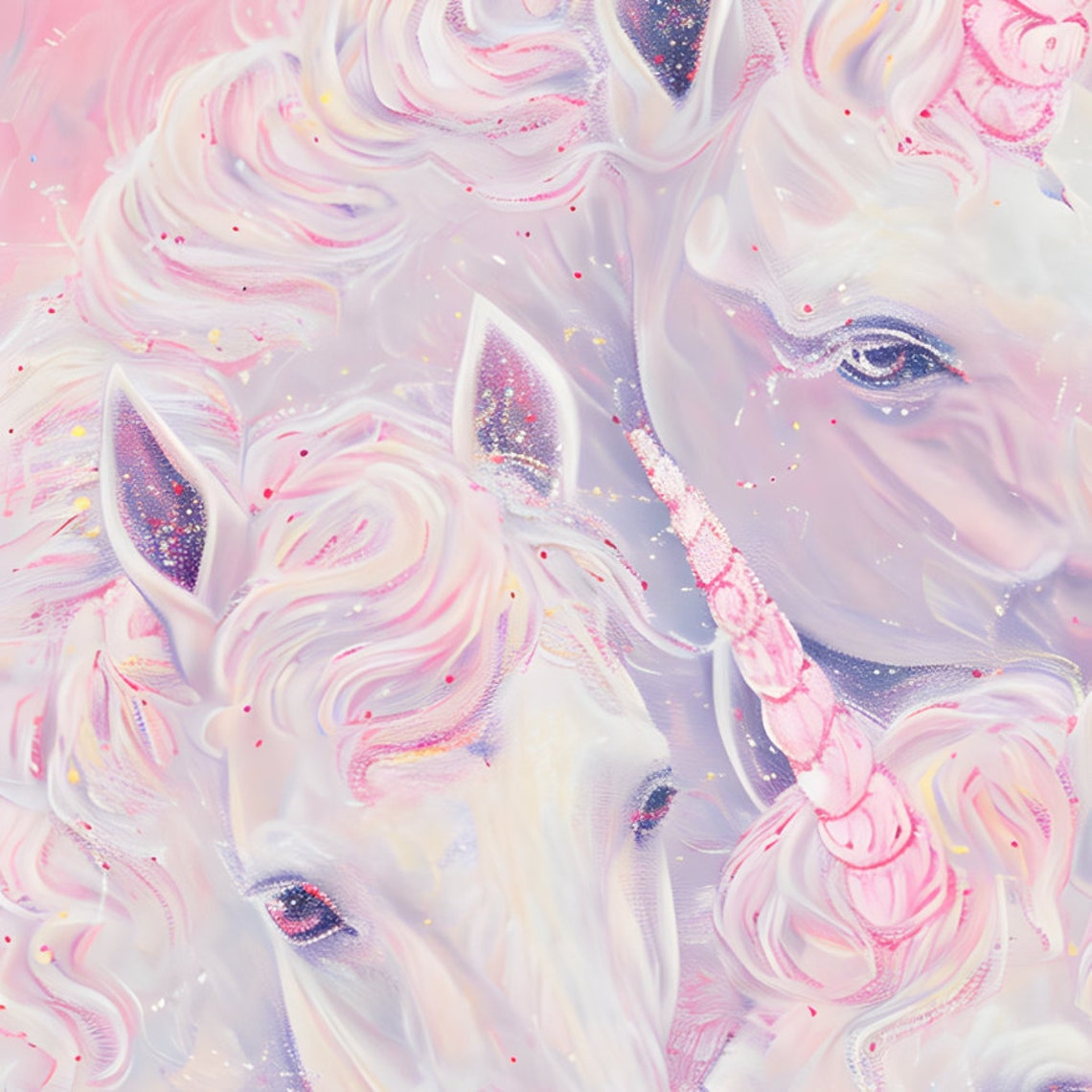 Three White Unicorns Pastel Portrait Dreamy Fantasy Art Print - Image 3