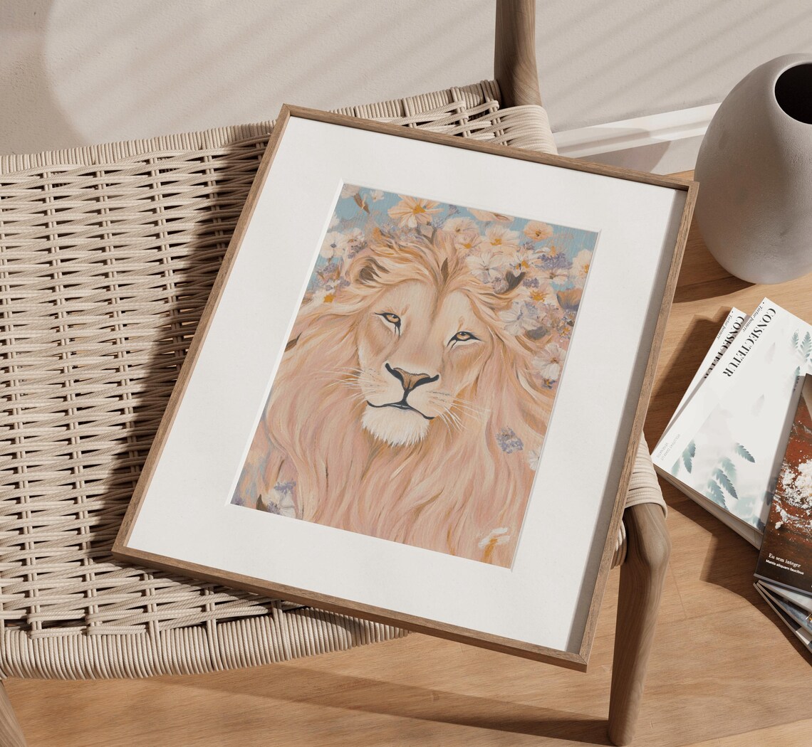 Floral Lion Wall Art Print, Wildflower Animal Art - Image 4