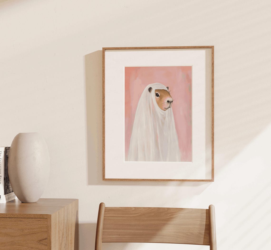 Capybara Ghost Costume Sheet Cute Halloween Pink Watercolor Poster - Image 3
