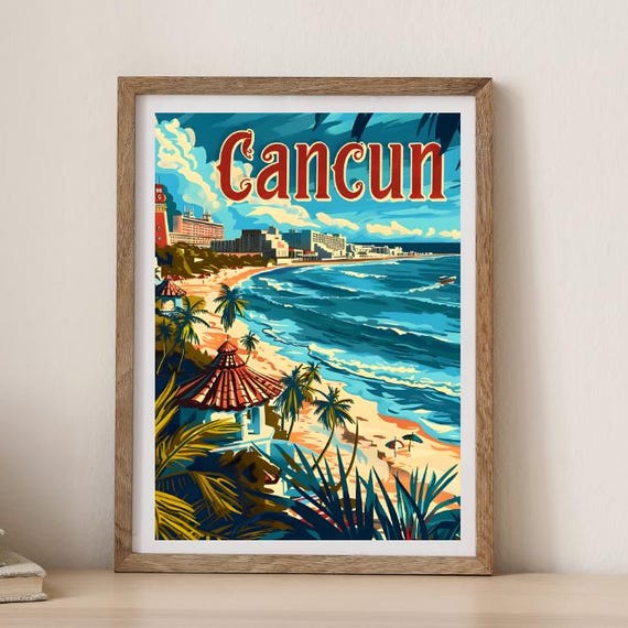 Cancun Vintage Travel Poster Wall Art Retro Instant