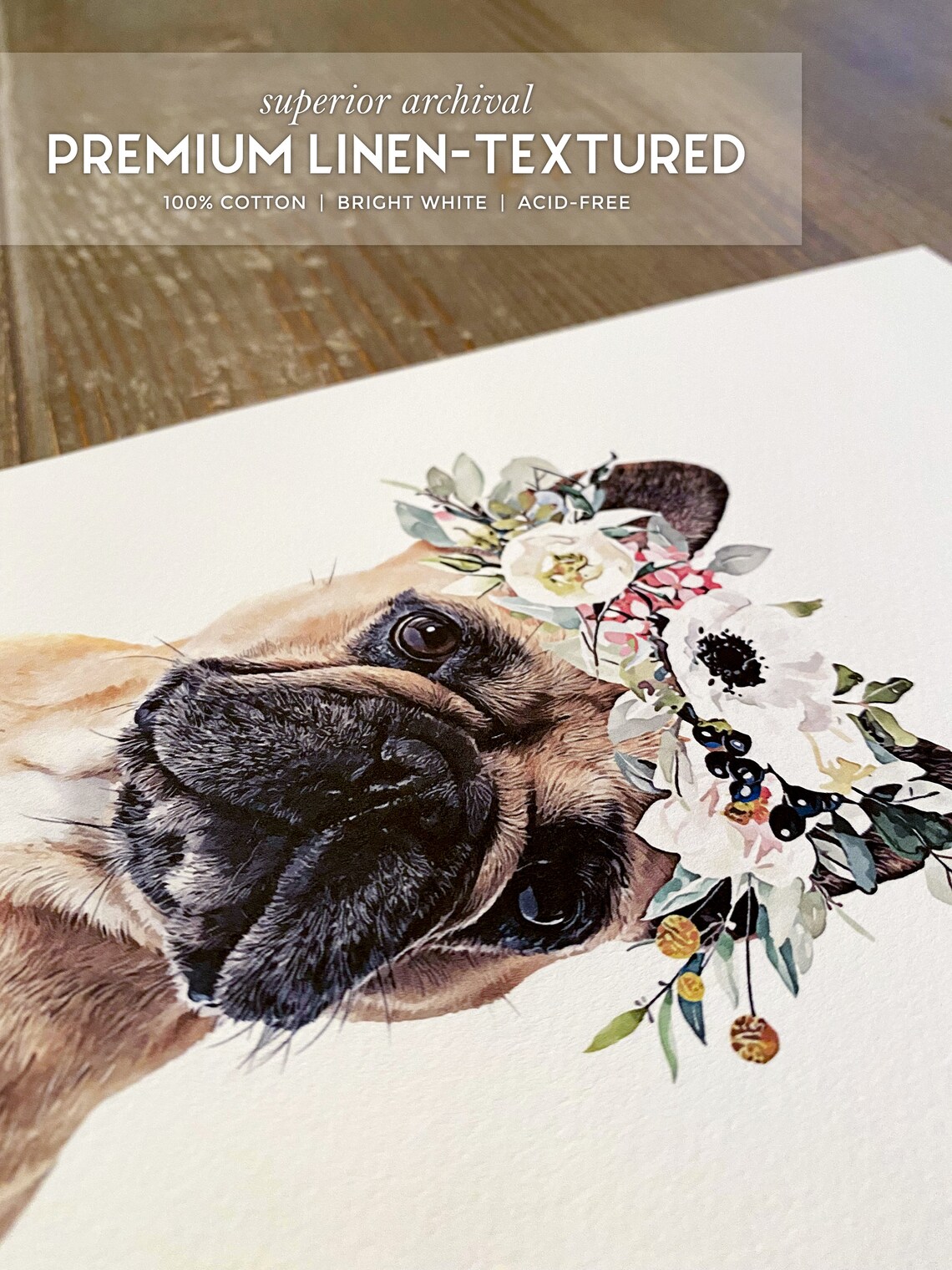Custom Pet Portrait, Peekaboo Flower Crown Art Print - Image 2