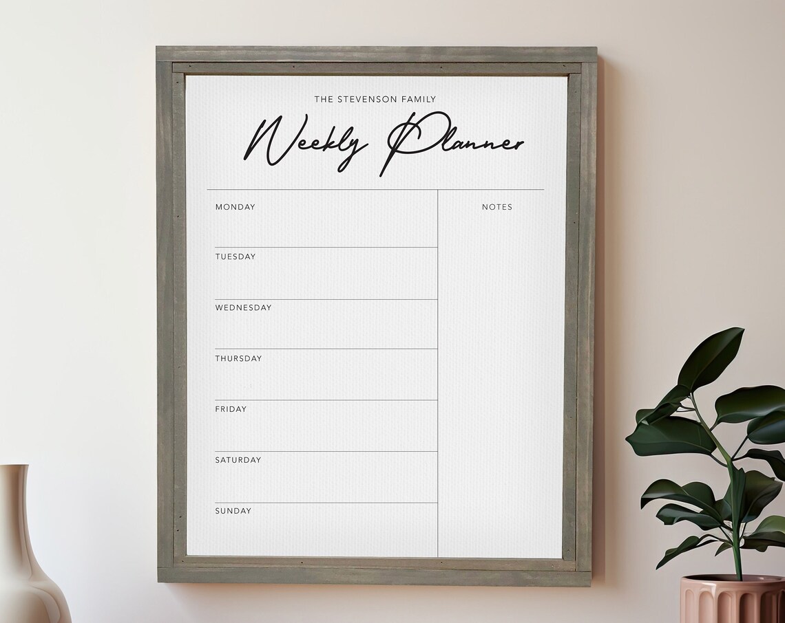 Personalized Family Weekly Planner Dry Erase Organizer Print