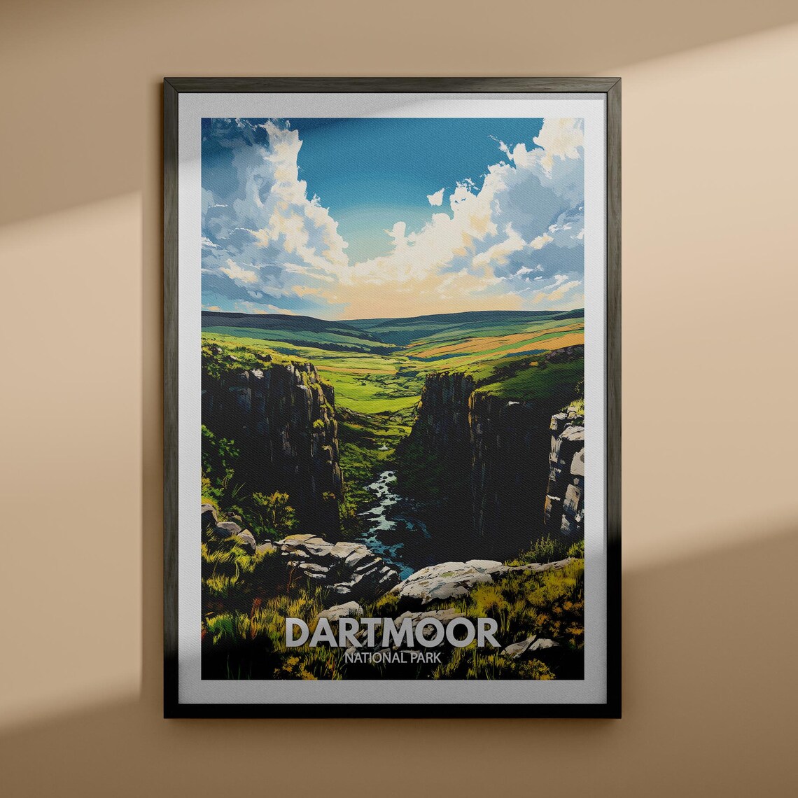 Dartmoor National Park Gorge Valley Landscape Vintage Travel Poster