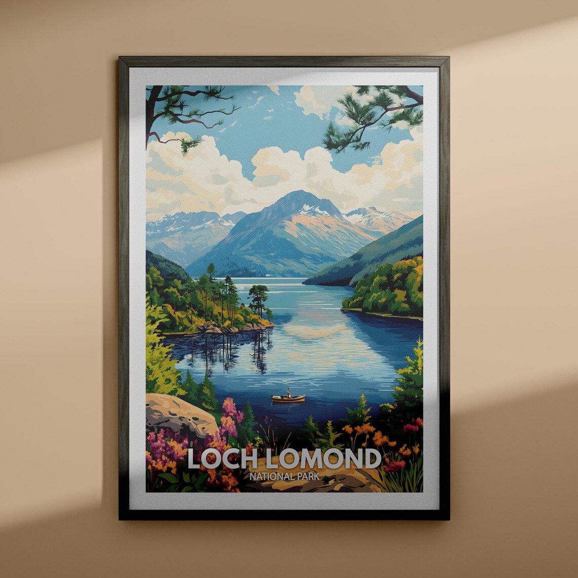 Loch Lomond National Park Lake Mountain Boat Wildflower Travel Poster