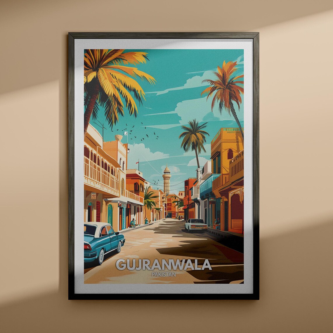 Vintage Gujranwala Pakistan City Street Retro Travel Art Poster