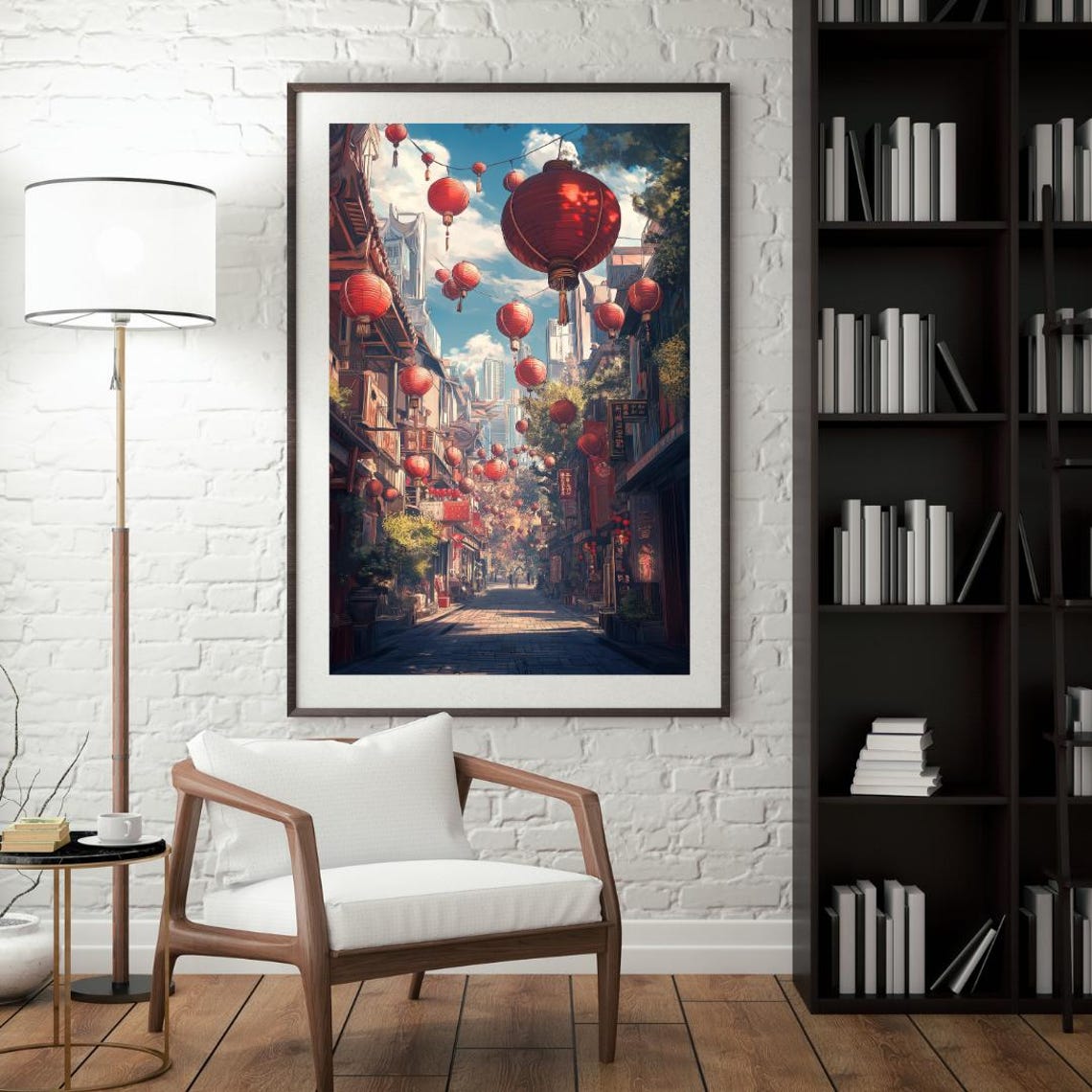 Anime Lantern Street in Old Chinatown Cityscape Nursery Poster - Image 4