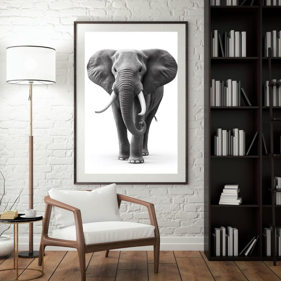 Gray Elephant Walking Forward Minimal White Background Art Poster - Image 4