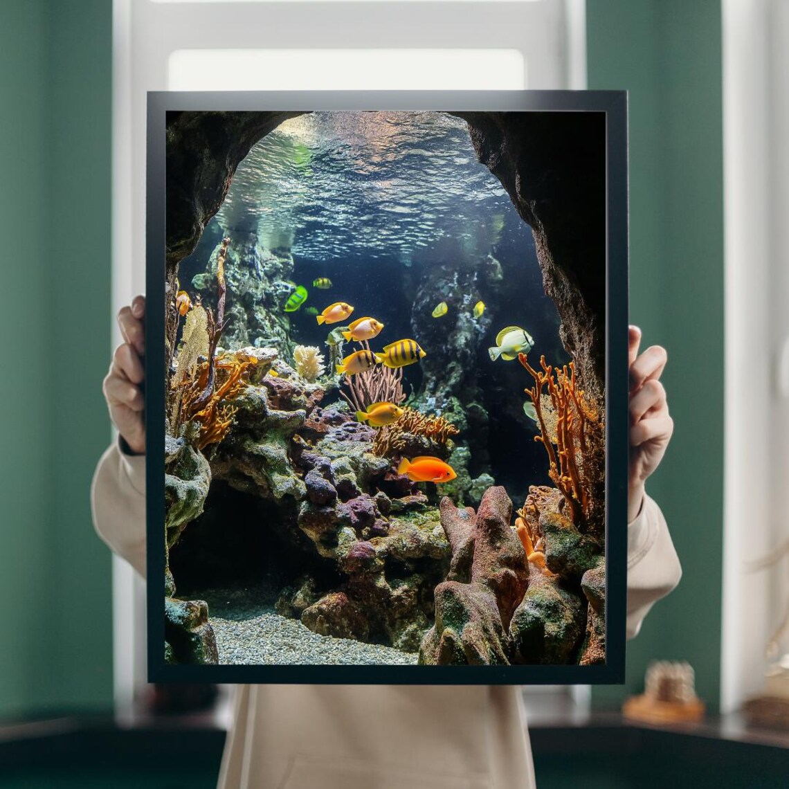 Coral Reef Cave with Yellow Tropical Fish Ocean Diving Art Poster - Image 5