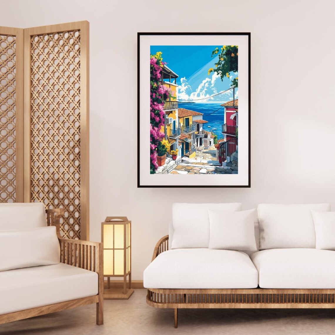 Mediterranean Village Staircase To The Sea With Bougainvillea Poster - Image 3
