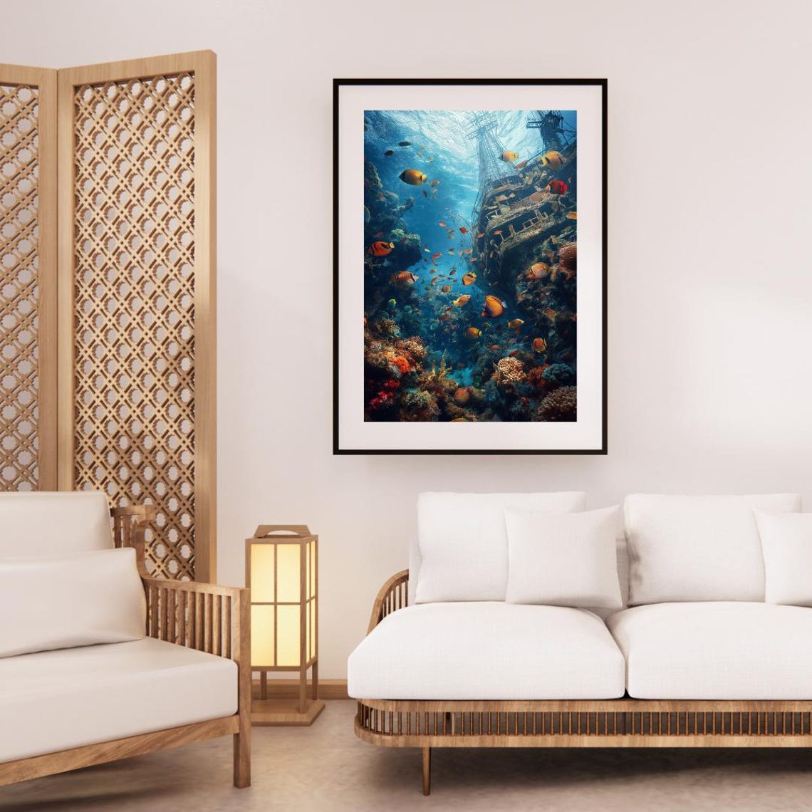 Sunken Shipwreck Surrounded By Coral Reef And Tropical Fish Poster - Image 3