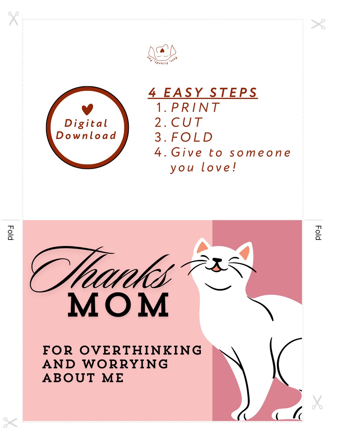 Thanks Mom Cat Mother's Day Card White Kitty Overthinking Poster - Image 2