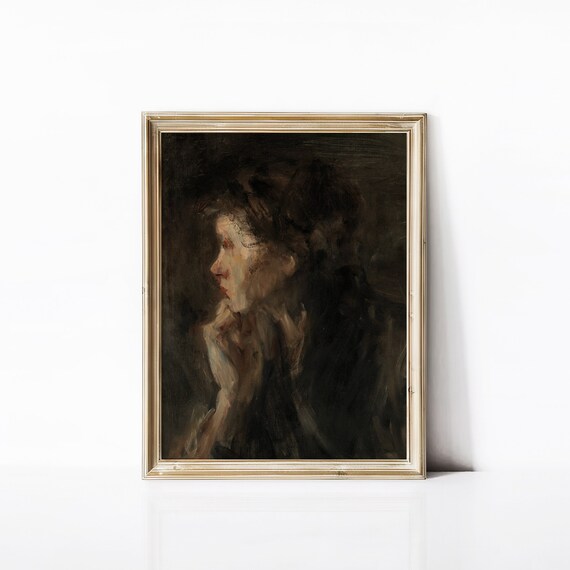 Vintage Portrait Oil Painting, Moody Woman Portrait
