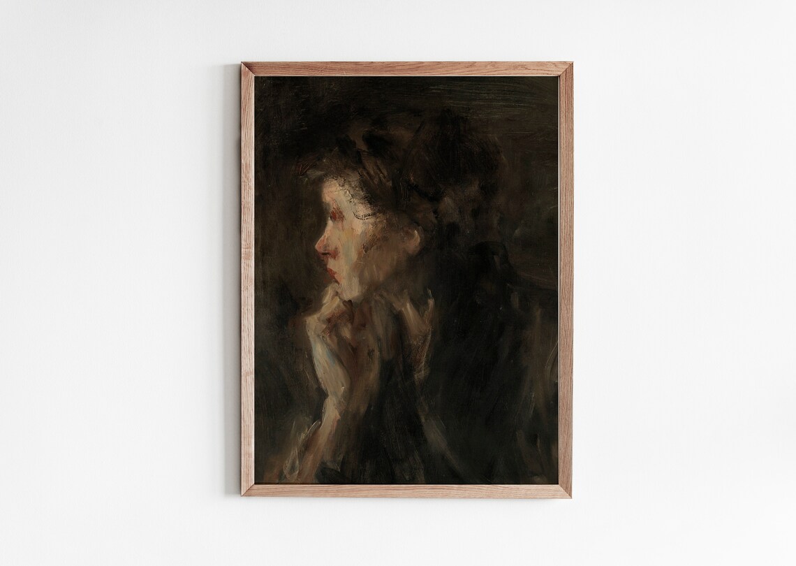 Vintage Portrait Oil Painting, Moody Woman Portrait - Image 4