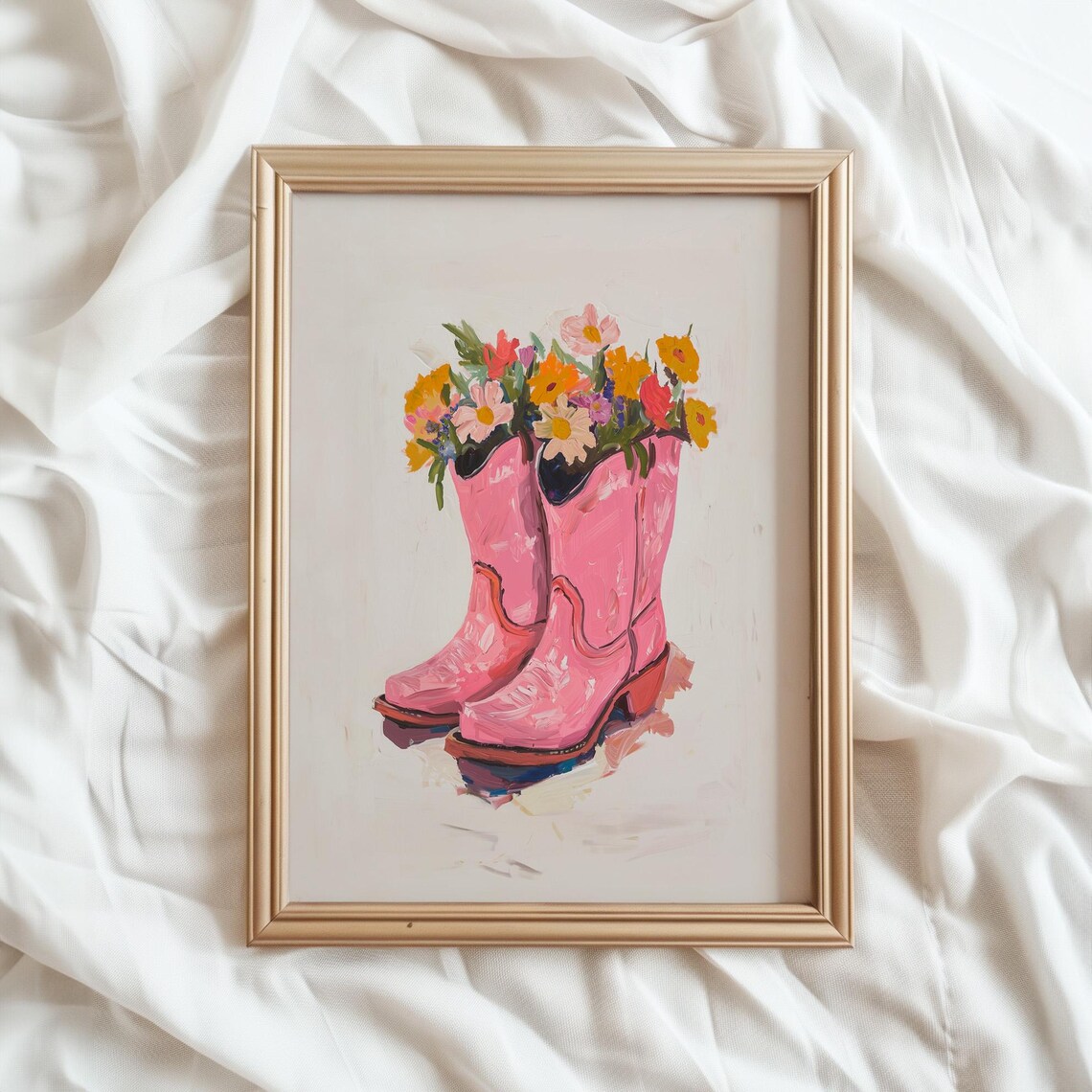 Pink Cowgirl Boots Bouquet Western Wildflowers Girly Wall Art Poster - Image 3