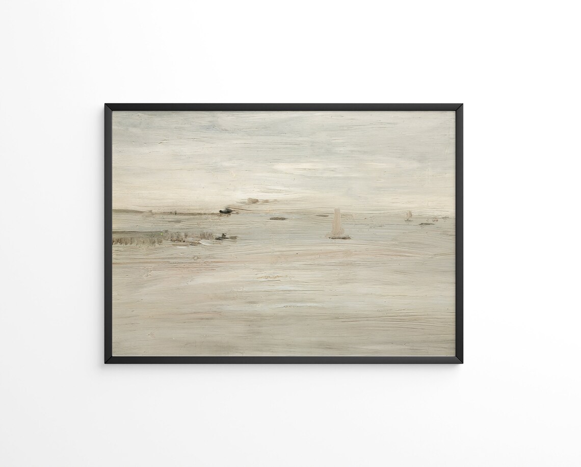 Minimalist Neutral Seascape Abstract Beige Coastal Sailboat Vintage Style Poster - Image 3