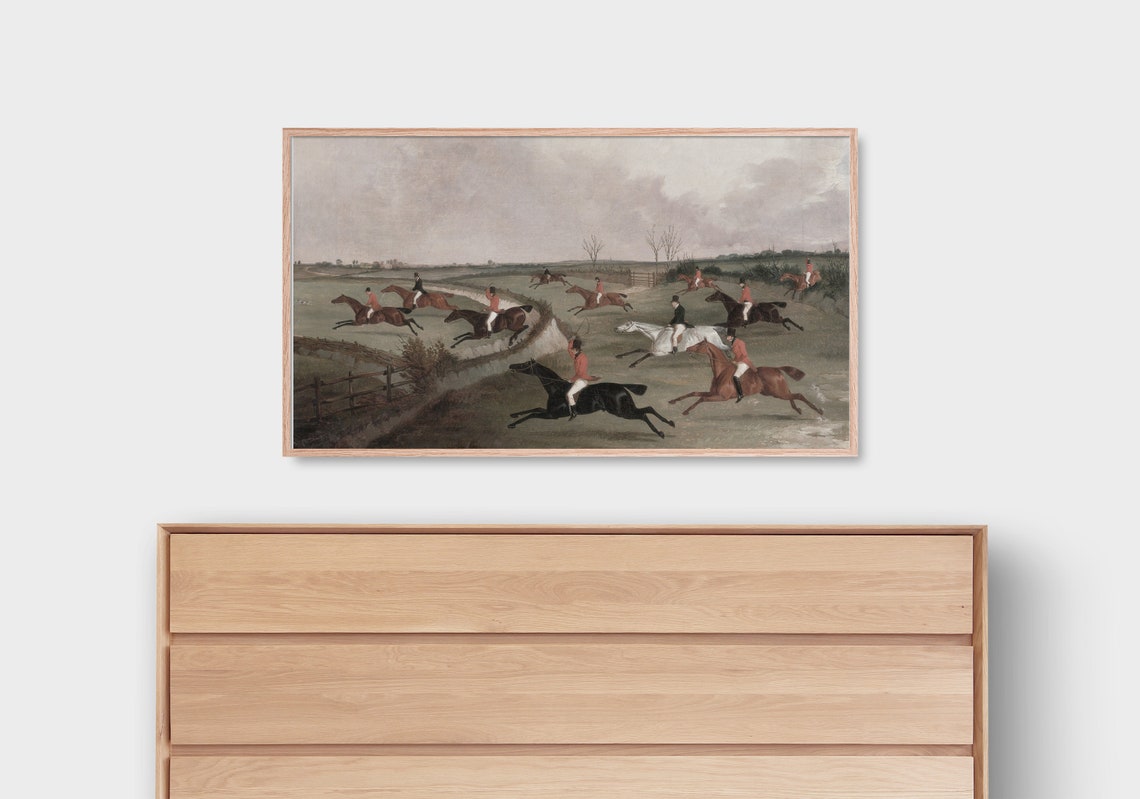 Vintage Fox Hunt Scene Horse Riders Jumping Equestrian Frame TV Print - Image 3