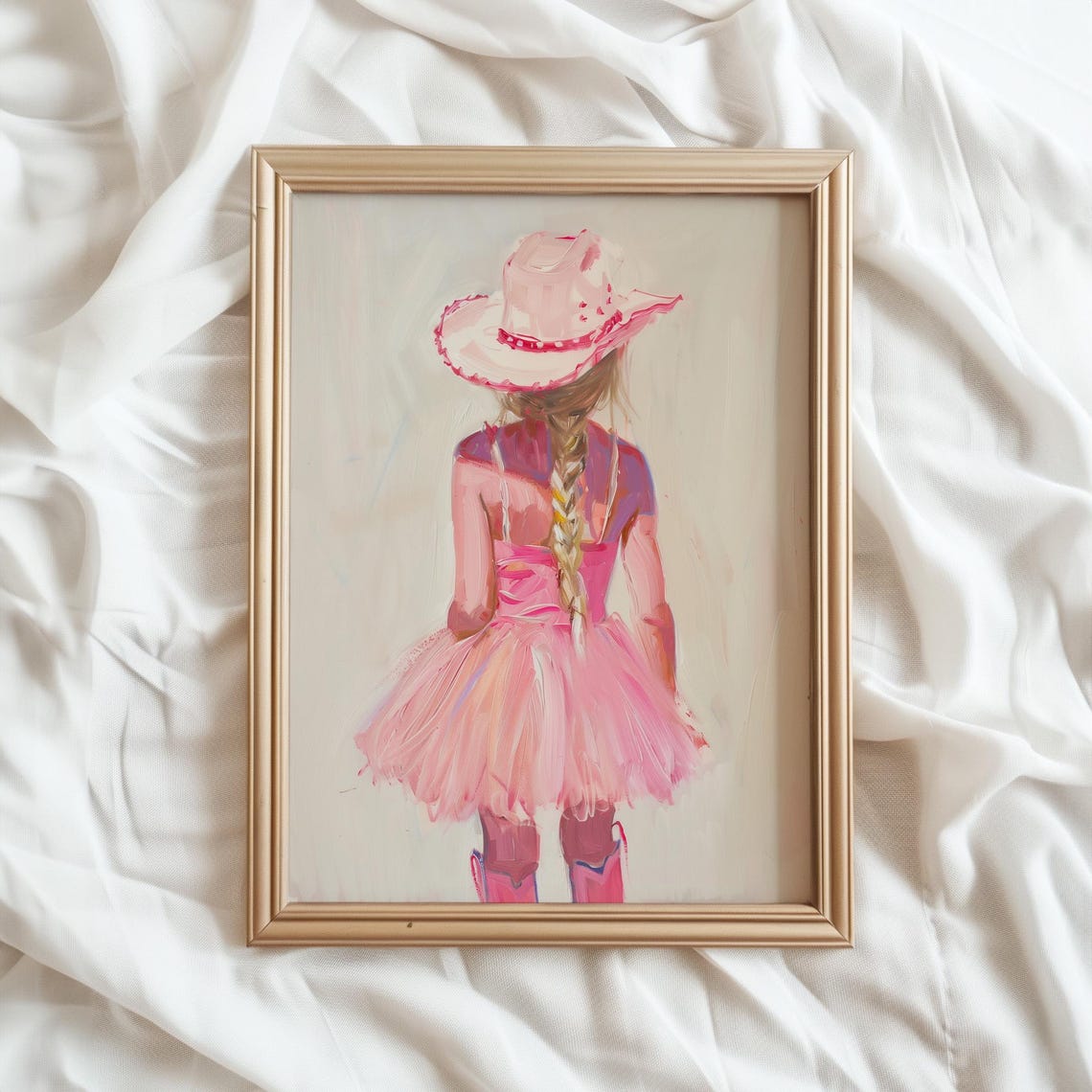 Little Cowgirl Pink Tutu Cowboy Hat Back View Nursery Wall Art - Image 3