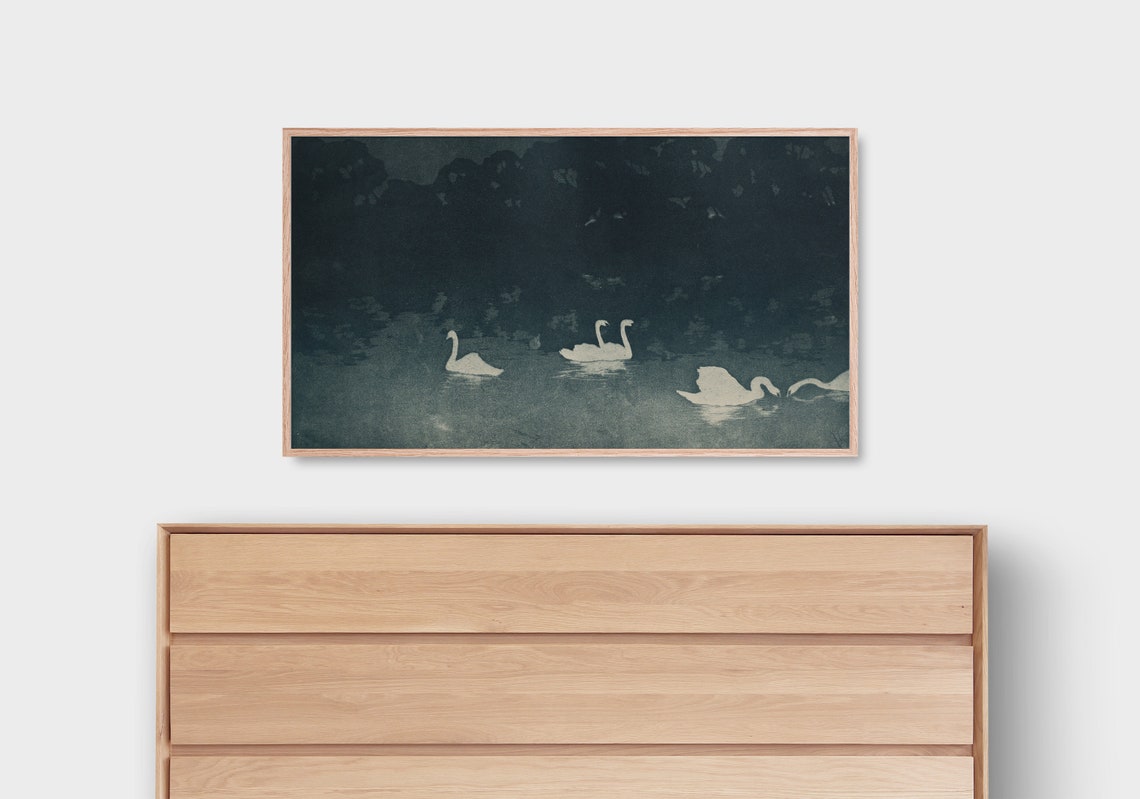 White Swans Dark Night Water Moonlit Lake Elegant Bird Art Poster - Image 4