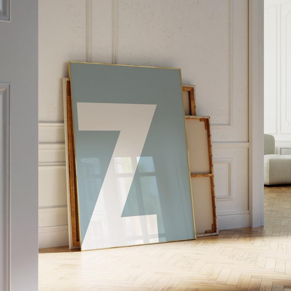 Monogram Z Print Blue Alphabet Poster Initial Art Minimalist Letter Big Sign