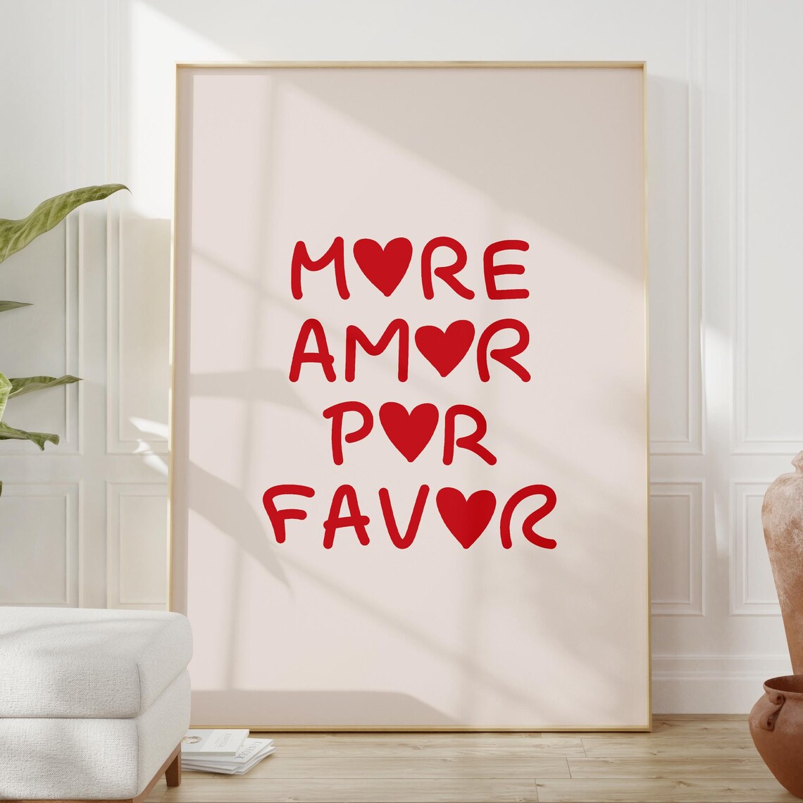 More Amor Por Favor Red Heart Typography Love Quote Wall Art