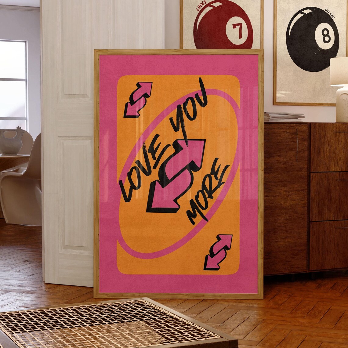Love You More Bright Orange Pink UNO Reverse Card Game Poster