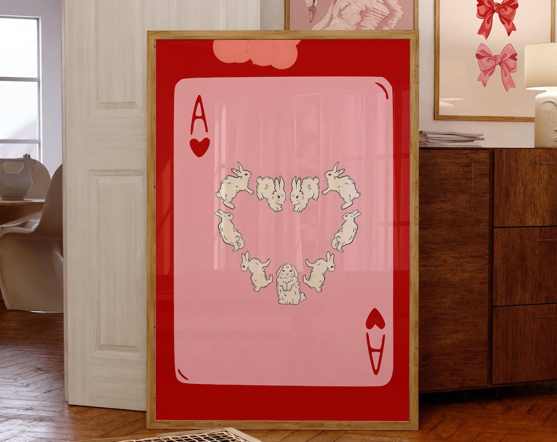 Ace Of Hearts Playing Card, Retro Poster Print