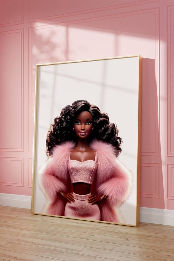 Black Girl Wall Art Retro Fashion Doll Poster Pink Room Decor Digital Download Print