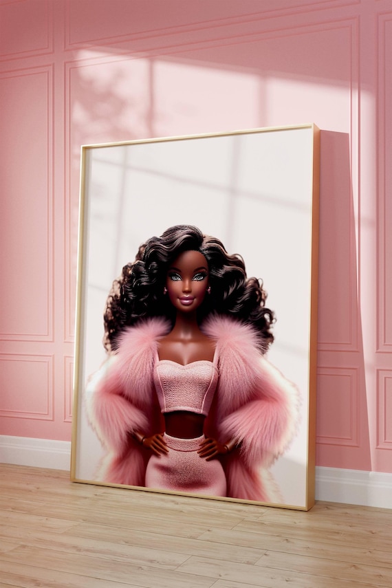 Retro Fashion Doll Pink Fur Coat Beauty Girly Room Wall Print