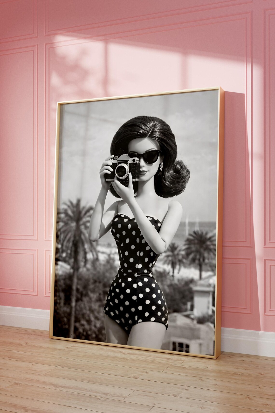 Barbie Retro Fashion Doll Poster Black White Vintage Camera Photo Art