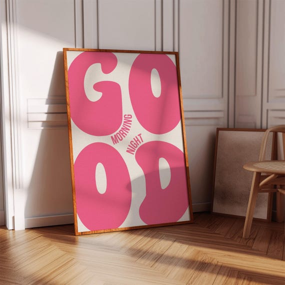 Good Morning Night Print Pink Bedroom Wall Art Instant