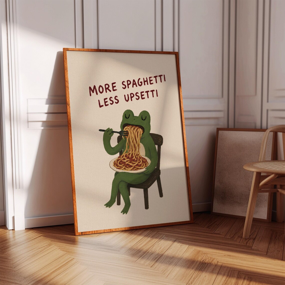 Frog Eating Pasta Kitchen Wall Art Poster