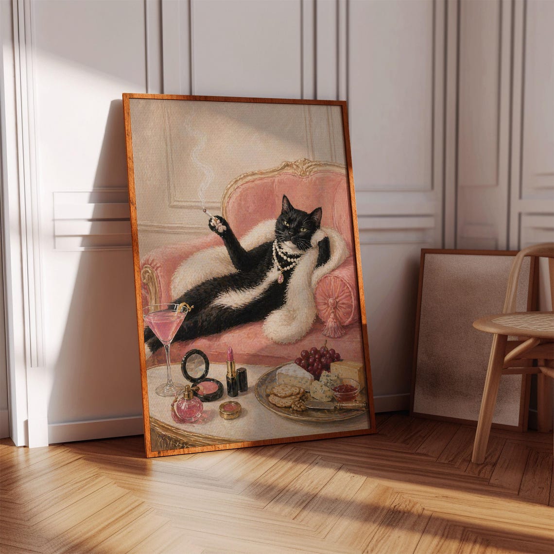 Cat Laying On The Couch Print Pink Boujee Smoking Wall Art Digital Download