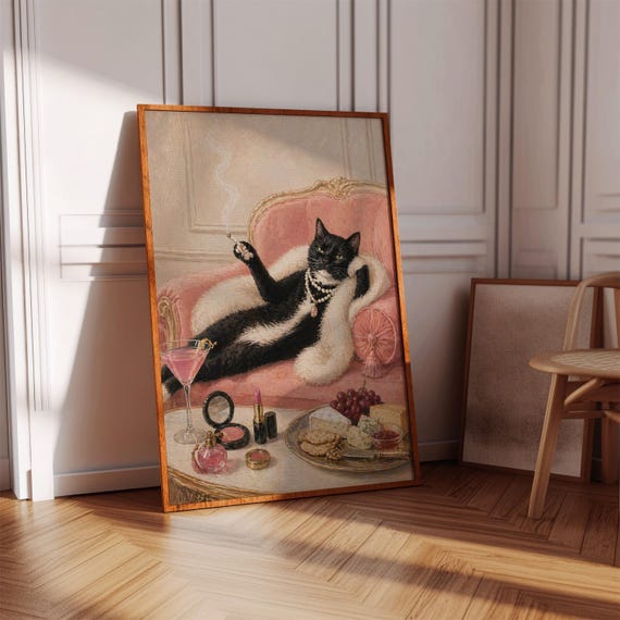 Cat Laying On The Couch Print Pink Boujee Smoking Wall Art Digital Download