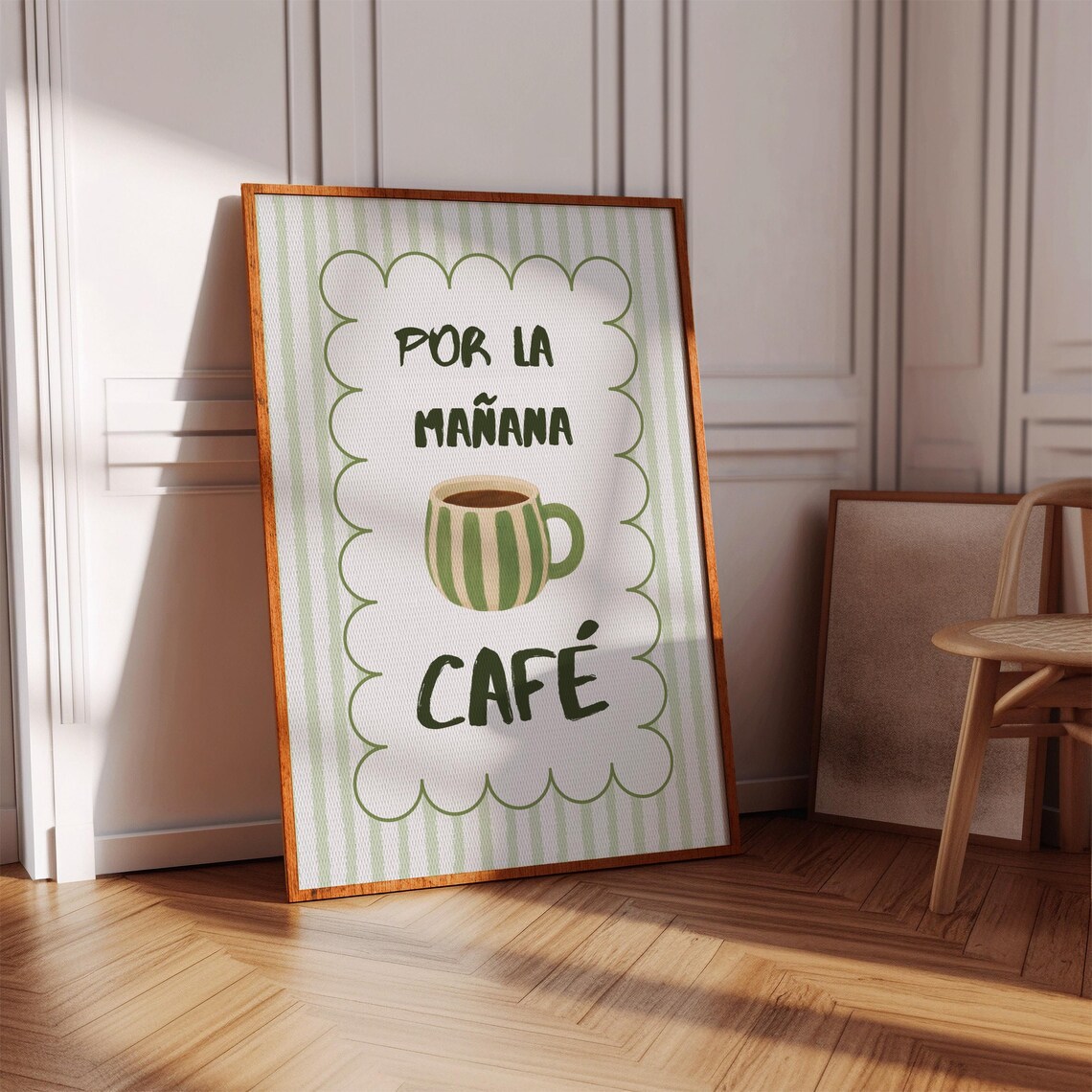 Por La Manana Cafe Spanish Coffee Cup Green Kitchen Art Poster