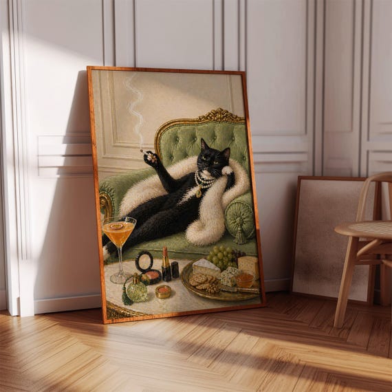 Cat Laying On The Couch Print Pink Boujee Smoking Wall Art Digital Download