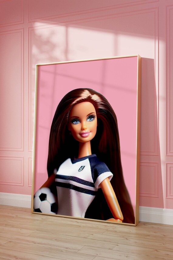Fashion Doll Soccer Girl Jersey Ball Sporty Pink Room Art Poster