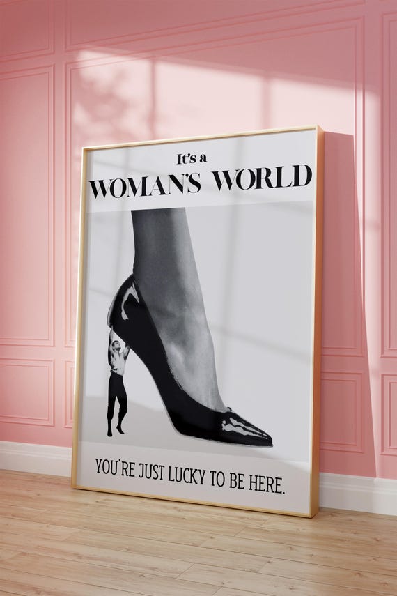 Retro Womans World Print Feminist Wall Art Girly Dorm Room Decor