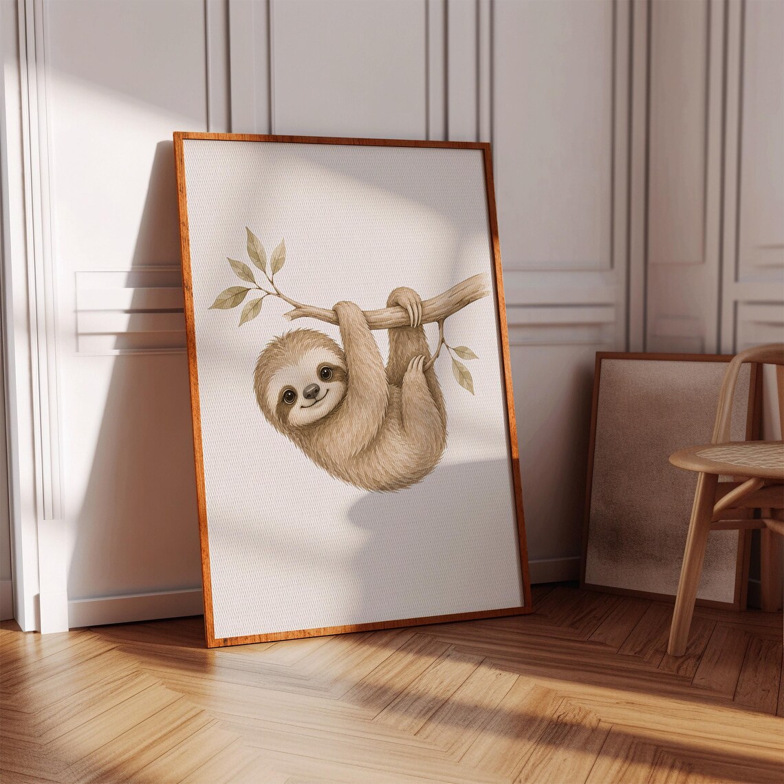 Baby Sloth Branch Poster Watercolor Cute Nursery Woodland Room Decor