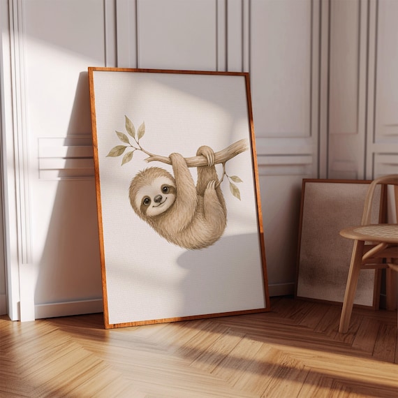 Baby Sloth Branch Poster Watercolor Cute Nursery Woodland Room Decor