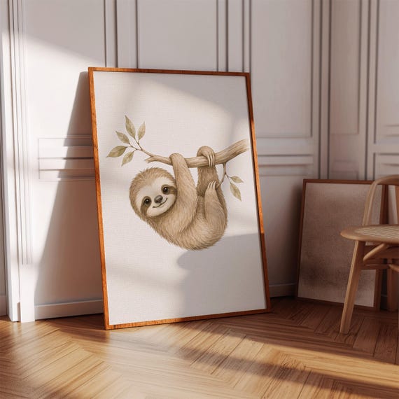 Baby Sloth Nursery Wall Art Tree Branch Room Decor Animal Print
